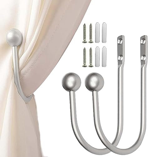 BSITSSS 2 Pezzi Ferma Tende Metallico, Fermatende Argento Fermatenda Forma a U Fermatenda da Muro Cravatta per Tende, Ferma Tenda da Muro per Tenda Decorativa Ufficio Camera da Letto di Casa (Argento)