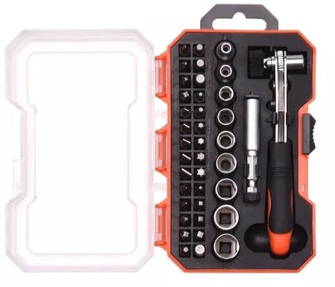 Edward Tools 39 Piece Ratchet Screwdriver Set - 5” Ratchet Screwdriver - Magnetic Tips includes Phillips, Slotted, Hex, Torx, Pozi, Square - 4-12mm Socket Set - Ergo Rubber Handle - Organizing Case