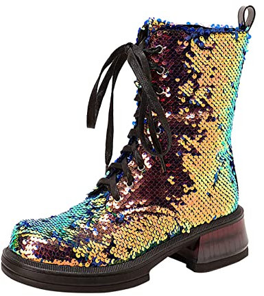kosopse Männer Boots Damen Stiefeletten Modische Außenhandel Pailletten im Herbst und Winter Cool Bequeme Runde Zehe Quadratische Ferse Dicke Ferse Herbst Schuhe Damen 41 (B, 42)