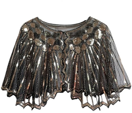 VILOREE Damen Umschlagtücher Stola für Abendkleid 1920s Retro Schal Hochzeit Party Braut Schal Gatsby Kostüm Accessoires Schwarz & Gold (58)