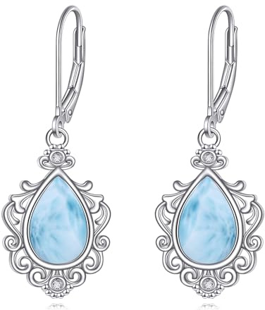 Larimar Ohrringe für Damen 925 Sterling Silber Filigrane Tropfen Ohrringe Boho Schmuck Geschenke für Mädchen (Larimar Ohrringe)