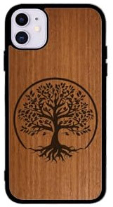 Enowood Coque en Bois de téléphone Iphone Artisanale - Arbre de Vie - Iphone 11 - Makore