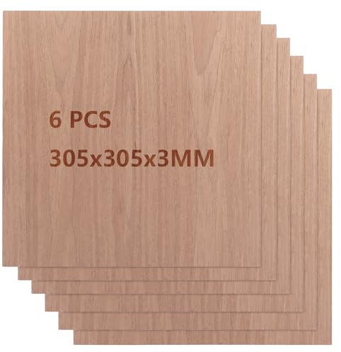 SHUESS 6 fogli di compensato di noce da 2,6 mm, 30,5 x 30,5 cm, in legno di noce nero per incisione laser, taglio CNC, pittura, modello fai da te