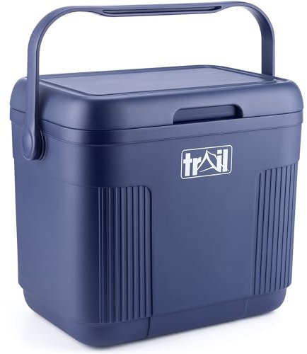 Trail 22L Cool Box with Ice Freezer Blocks, Insulated Hard Cooler for Hot Cold Food Drink, Picnic Camping Beach Festival BBQs, Food Safe BPA HDPE Free Liner, 48hr Cooling Time (W42cm x D29cm x H37cm)
