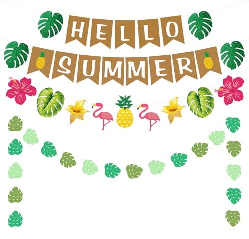 Hawaii Party Deko, Sommer Party Dekorationen, Hallo Sommer Banner Hawaiianische Tropische Party Dekorationen Hawaii Party Banner für Luau Pool Party Beach Party Deko