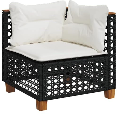 vidaXL Garten-Ecksofa mit Kissen Schwarz Poly Rattan