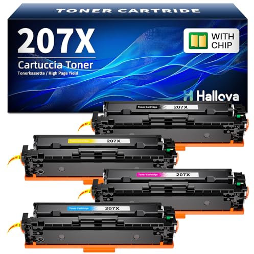 Halloya 207X Mit Chip Toner Kompatibel für HP 207X 207A Schwarz für HP Color Laserjet Pro MFP M283fdw Toner für HP Color Laserjet Pro M255dw M282nw M283fdn M255nw W2210A W2211A W2212A W2213A (4 Pack)