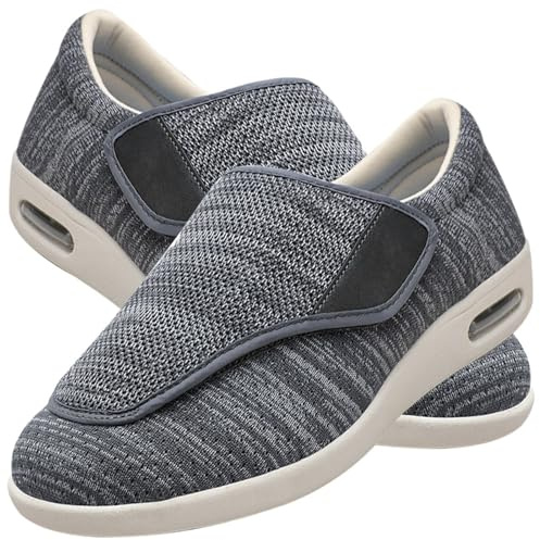 Möge Slip On Loafer für Herren Diabetiker Sandalen Herren Extra Weit Orthopädische Schuhe mit Klettverschluss Verstellbare Gesundheitsschuhe Bequemer Rehaschuhe(DarkGrey,44.5 EU)