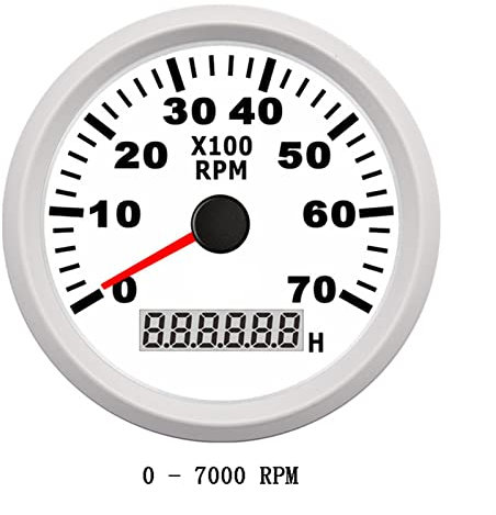 Tachometer 85 mm REV Counter for Outboard Motor Boat Auto Tach Electric Motor Tachometer 7K RPM with Hour meter Red Backlight(WW 7K)