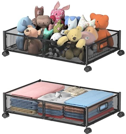 Memypers - Almacenamiento bajo la cama, contenedores de almacenamiento bajo la cama con ruedas, cajón de almacenamiento plegable de metal bajo la cama para dormitorio, ropa