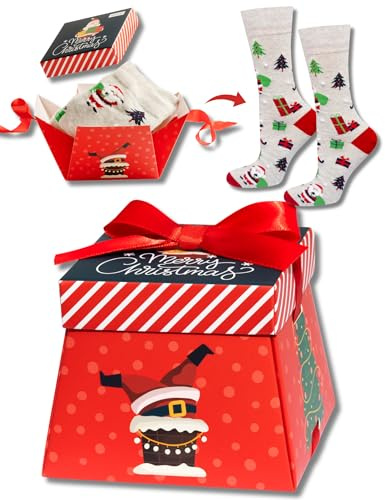 soxo Weihnachts Socken Herren Damen Geschenksocken in Geschenkbox mit Schleife Weihnachtsmann 40-45 Rot