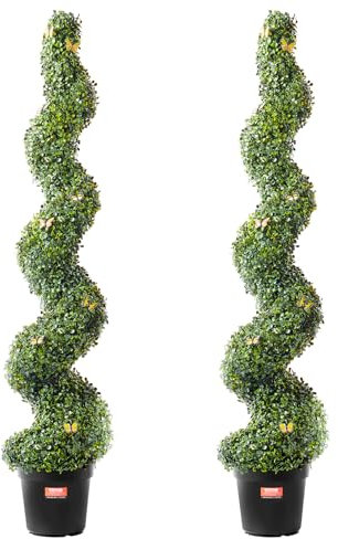 VEVOR Albero di Bosso Artificiale Topiario, 152,4 cm Altezza, 2 Pezzi, Alberi di Bosso Finti a Spirale, Pianta Artificiale Verde con Foglie, Vaso, Decorazione, Set Verde Protezione UV Arredamento