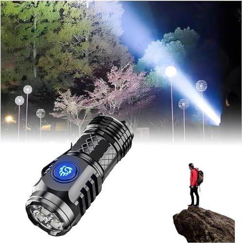 LED Taschenlampe Extrem Helle mit 5 Lichtmodi, Mini-Taschenlampe Aufladbar Wasserdicht Taktische Handlampe Flashlight Taschenleuchte Mini Handlampe für Outdoor Wandern Notfälle Camping (Schwarz)