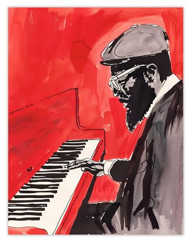 Artery8 Thelonious Monk Jazz Klaviermusik Rot Ungerahmter extragroßer Druck