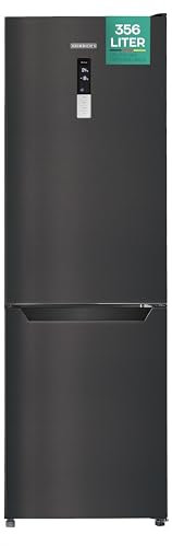 Heinrich´s Kühlgefrierkombination mit 356L Mega Gesamtvolumen, 260L Kühlvolumen 96L Gefriervolumen,LED Beleuchtung,Türanschlag wechselbar,leise 37dB, Kühlschrank mit großen Tiefkühlboxen(schwarz-inox)
