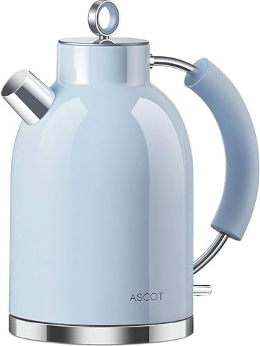 ASCOT Electric Kettle, Stainless Steel Electric Tea Kettle Gifts for Men/Women/Family 1.5L Retro Tea Heater & Hot Water Boiler, Auto Shut-Off Boil-Dry Protection Blue