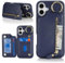 Ｈａｖａｙａ Coque pour iPhone 16 avec Porte Carte Etui für iPhone 16 avec Mousqueton Porte clé Porte Monnaie Femme Cuir zippé Housse - Bleu foncé
