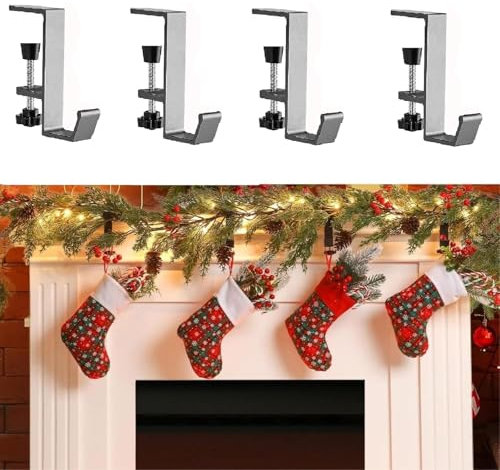 Guniata 4 Stück Weihnachtsstrumpf Haken,Kaminhaken Weihnachten,Weihnachtsstrumpf Halter Kamin,Nikolausstrumpf Halter für Weihnachten Feiertage Partys Dekorationen (Grau,8cm)