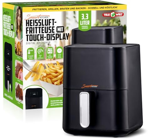 SMART KITCHEN Heißluft-Fritteuse [3,3L Füllvolumen] Heißluft-Fritteuse klein - Aircooker klein - mini aircooker - elektrische Heißluftfritteuse