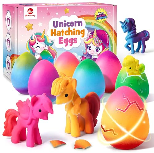 Mocoosy Huevos de unicornio para incubar arcoíris para niños – 6 Pcs huevos mágicos sorpresa en crecimiento juguetes de unicornio regalos para niñas, juguete regalo de cumpleaños para niñas 3-5-8 años