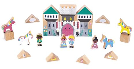 Janod - Set of 35 Solid Wood Cubes - Enchanted Kingdom Theme - Ideal Complement to Car Mats - Construction Toy - Develops the imagination - FSCTM Wooden Toy - From 2 Years - J05927