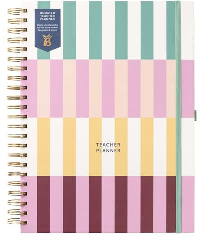 Busy B A4 Undated Teacher Planner - Multicoloured Stripe Journal - Academic Planning all in the One Place with Week to View, Space for Top Priorities, Notes, Handy Storage Pockets & Elastic Closure