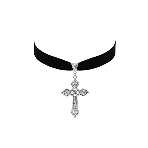 Hanary Gothic Cross Necklace, Zinc Alloy Black Cross Necklace, Halloween Christmas Goth Jewelry Gift for Women