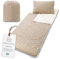 Schlafsack Kinder mit Kissen und Reißverschluss für Baby 3-7 Jahre - 140 x 75 cm Kinderschlafsack Indoor für Kindertagesstätte Kindergarten Deckenschlafsack Oeko-Tex Beige mit Weiß Sternen