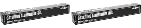 Vogue Aluminium Catering Foil - 440 mm x 75 metres, Silver, with Serrated Cutting Blade, 12 Microns, Food Service Foil Roll, Premium Kitchen Foil, Commercial and Home Use, CF353 (Pack of 2)