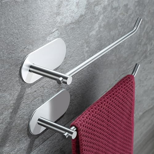 ZUNTO Confezione da 2 portasciugamani in acciaio inossidabile 304, 22,9 cm, resistenti anelli autoadesivi per montaggio a parete, senza fori, per bagno, cucina, portasciugamani argento spazzolato