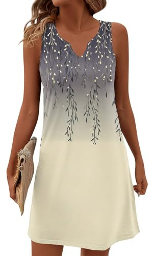 Robe Femme,Robe D'Été sans Manches pour Femme, Imprimé Floral Élégant, Col en V, Décontractée Et Légère, Parfaite pour Les(01-Violet Clair,L)