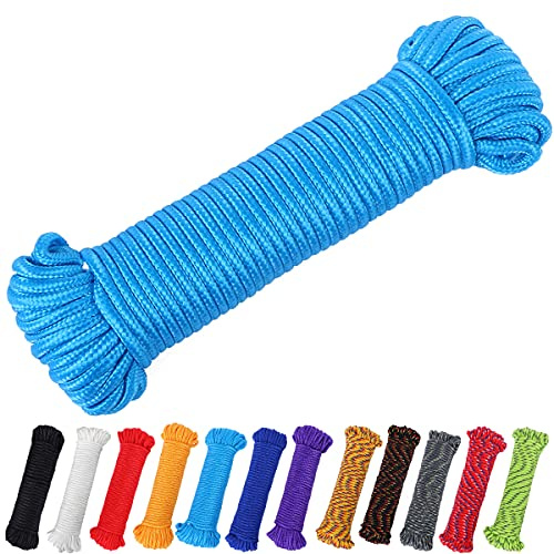 PerkHomy 100 ft 1/4 inch (7mm) Nylon Poly Rope Flag Pole Polypropylene Clothes Line Camping Utility Good for Tie Pull Swing Climb Knot (Sky Blue)