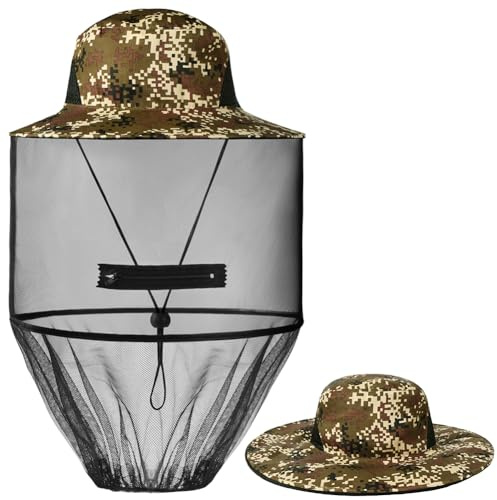 AOGOE Mosquito Hat With Removable Netting - Bee Keeper Head Net for Fishing, Camping, Outdoor Hiking - Portable Midgie Face Cover