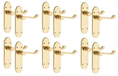 Golden Grace Victorian Scroll Door Handle Polished Brass 168x40mm, 6 Pairs