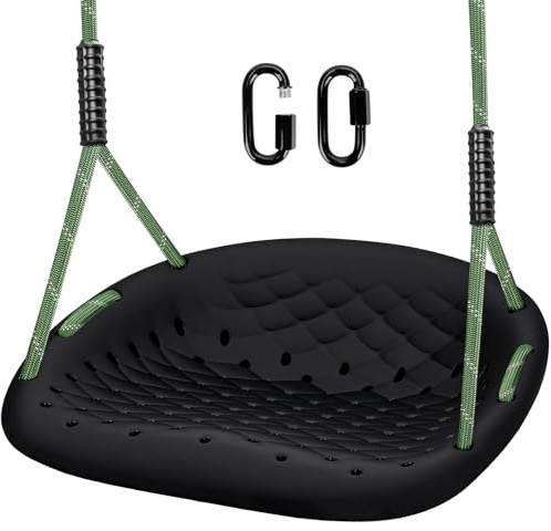 WWFFEN Schaukel Outdoor, Kunststoff Rutschfester Kids/Erwachsene Schaukelsitz mit Verstellbarem Seil und Karabiner 250 kg Tragkraft,Outdoor Gartenschaukel Spielplatz Schaukelzubehör,Schwarz