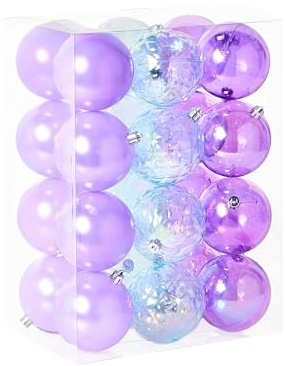 Set di 24 palline di Natale in plastica per l'albero di Natale Viola