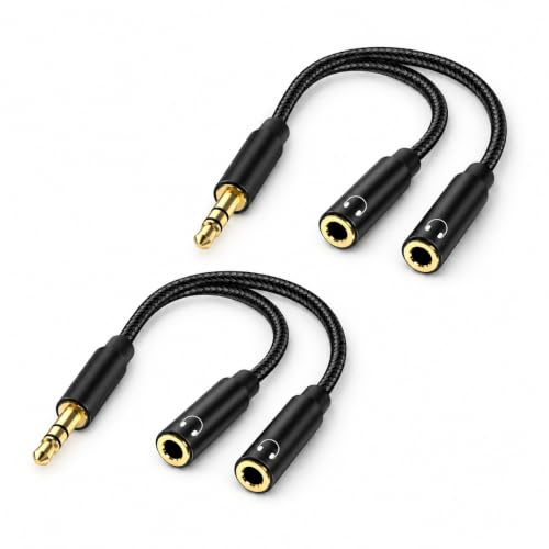 PaYuanRaoTi 2PCS Splitter Audio Jack 3.5mm, 35cm, Prise Jack Double pour Partage Sonore Double Sortie, Adaptateur Double Jack avec Cable Jack 3.5mm pour Casque Ordinateur Tablette Et Appareils Audio
