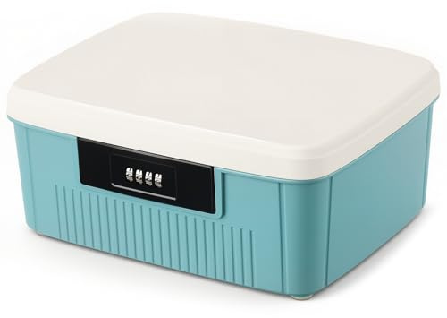 Esyhomi Locking Storage Container, 2 Layers Medicine Storage Box, Medicine Organizer Box with Combination Lock, Lockable Document and ID Box for Medicine, Food, Phone, Home, School, Office