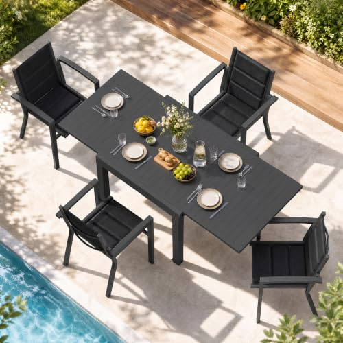 JUMMICO Gartenmöbel Set mit 4 Stühlen, Ausziehbarer Tisch 80–160 x 80 cm, Aluminium Balkonmöbel, Schnelltrocknende Sitzpolster, Bis 150 kg Belastbar, für Garten Balkon Terrasse