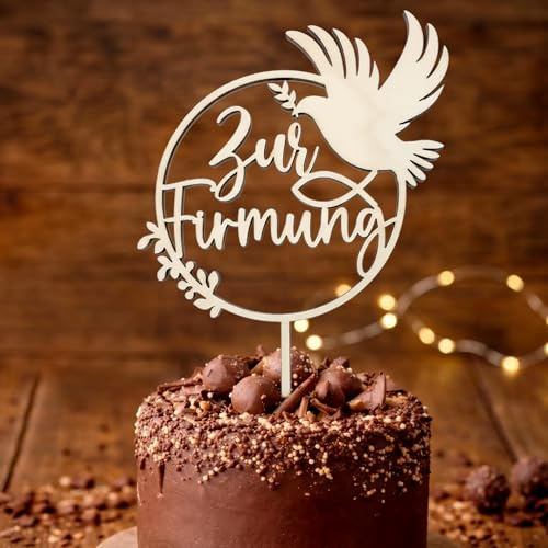 Firmung Tortendeko Cake Topper aus Holz, Deko Firmung Geschenke Mädchen Jungen