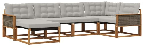 vidaXL Outdoor-Sofagarnitur mit Kissen 6 pcs Natürlich und Hellgrau, Garten-Sofa-Set, modernes Outdoor-Lounge, strapazierfähige Möbel, witterungsbeständiger Sitzplatz zum Entspannen