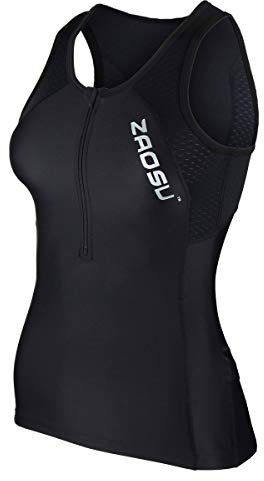 ZAOSU Damen Triathlon Oberteil Z-Revolution | Tri Top Zweiteiler ohne Ärmel, Farbe:schwarz, Größe:M