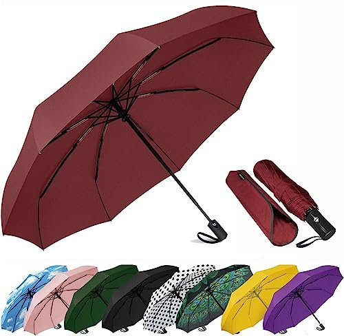 SIEPASA Parapluie de voyage compact, coupe-vent, automatique et pliable, parapluie portable pour femmes, hommes et adolescents, petite taille (bordeaux)