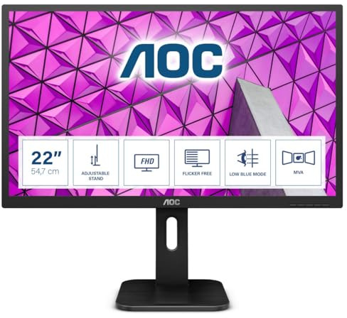 AOC Écran 22P1 54 cm (21,5 pouces) (DVI, HDMI, hub USB, dalle MVA, DisplayPort, pivot, temps de réponse de 5 ms, 1920x1080) noir