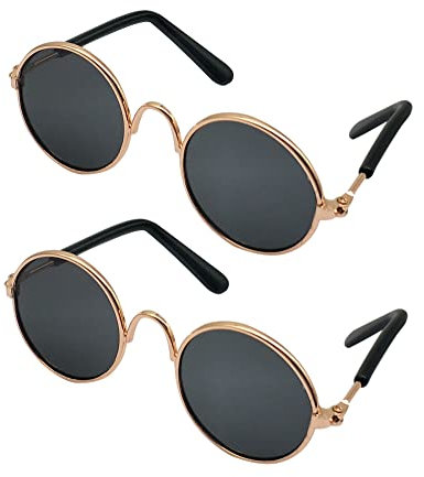 YAODHAOD Pet Dog Cat Sonnenbrille, Retro-Runde Metall Prince Princess Sonnenbrille Puppy Katie Foto Requisiten Spielzeug (2 Stück) (8CM, Schwarz)