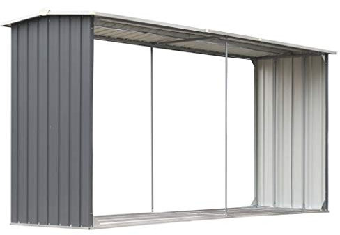 Festnight Metall Brennholzlager Kaminholzunterstand Holzlager aus Stahl 330 x 92 x 153 cm Grau