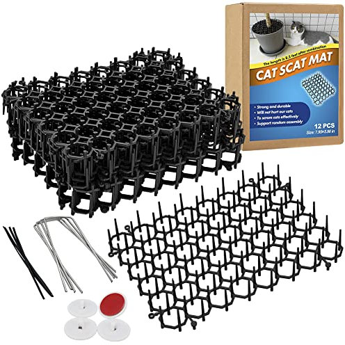 Ley's Vitervi Scat Mat for Cats, Cat Deterrent Mat with Spikes for Indoor/Outdoor, Pet Repellent Mats, Dog Network Digging Stopper Prickle Strip, 12 Pack/Set