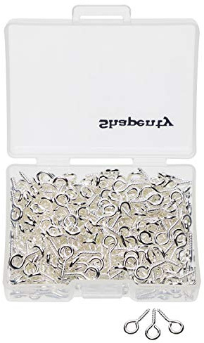Shapenty 300PCS Mini Metal Hoop Peg Screw Eye Pin Hook for Arts & Crafts Projects, Cork Top Bottles, DIY Jewelry Making Findings, Charm Bead, 104.5mm (Bright Silver)
