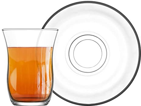 LAV 12 Stück Harman Glas Tee Tasse und Untertasse Set - Türkisch Stil Tulip Gläser für Tee, Kaffee - Clear - 95 ml