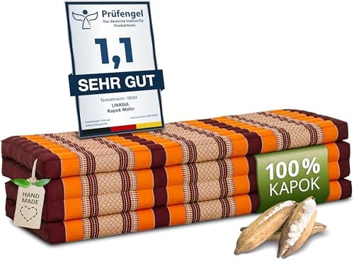 livasia Nachhaltige Klappmatratze Kapok XXL - 200x140x8cm - extrabreite Gästematratze, Faltbare Matratze doppel, ökologische Yogamatte, Gästebett klappbar, Liege Garten Balkon (Orange)